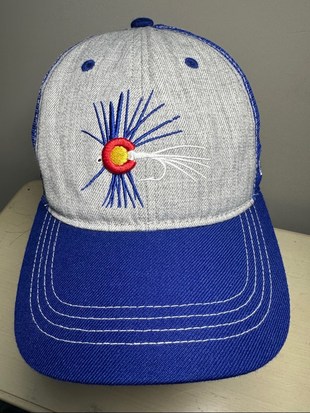 Aksels Royal Blue with gray Colorado fishing trucker Hat